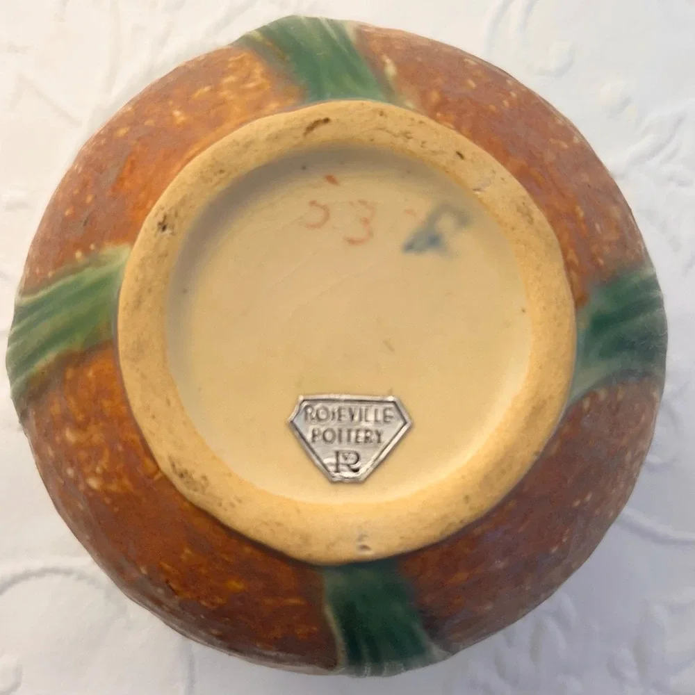 Antique 1930s Roseville Pottery Jonquil Jardiniere Squat Vase Double Handled